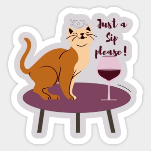 Cute Cat and Wine Funny Design Sticker